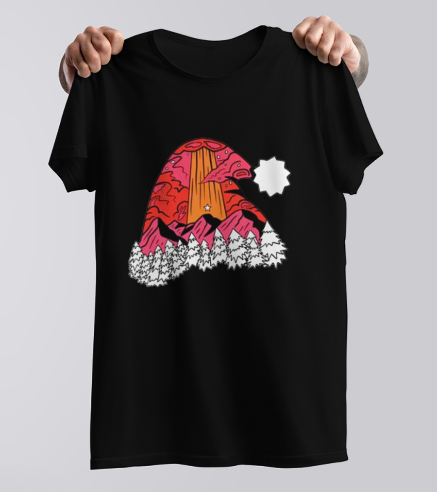 Home Free Texas Hill Christmas Santa Hat Mountain Scene T-Shirt