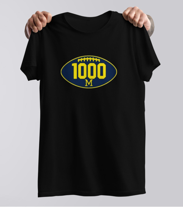 Mden Michigan 1000 Wins Football M Logo Oval T-Shirt