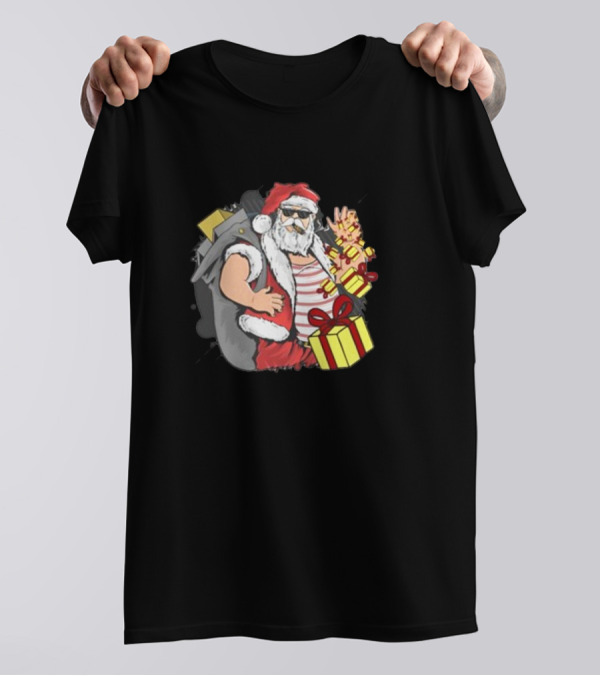 Santa Claus Christmas Cool Gift Vibe With Sunglasses And Peace Sign T-Shirt