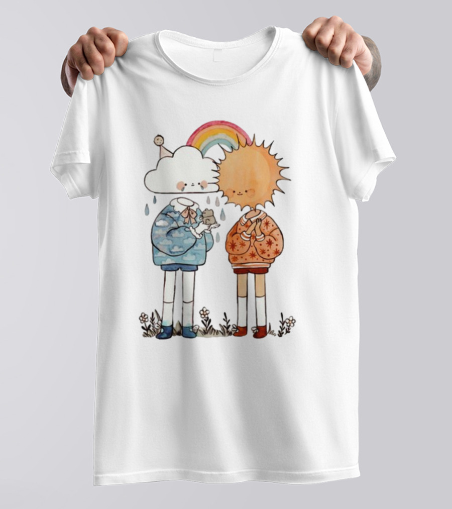The Joy Of Finding A Little Frog With Cloud And Sun Friends Under A Rainbow T-Shirt