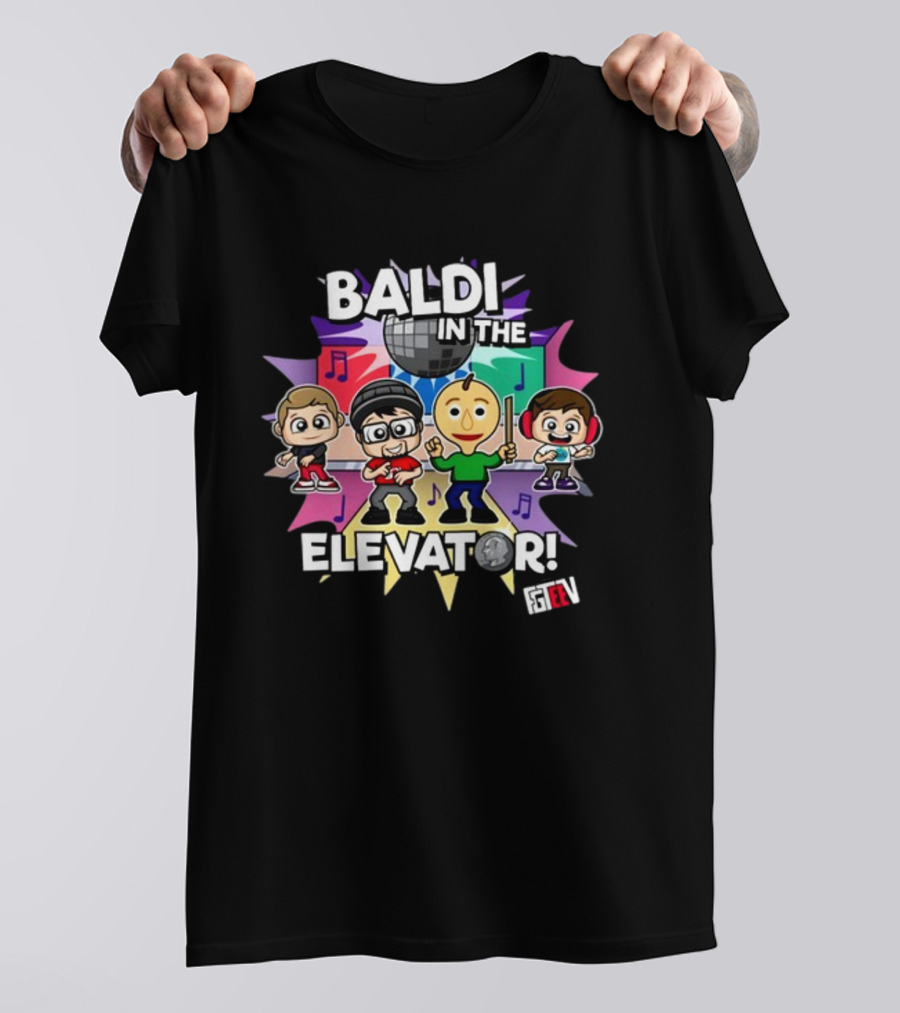 Baldi In The Elevator FGTEEV Characters With Disco Ball And Music Notes T-Shirt
