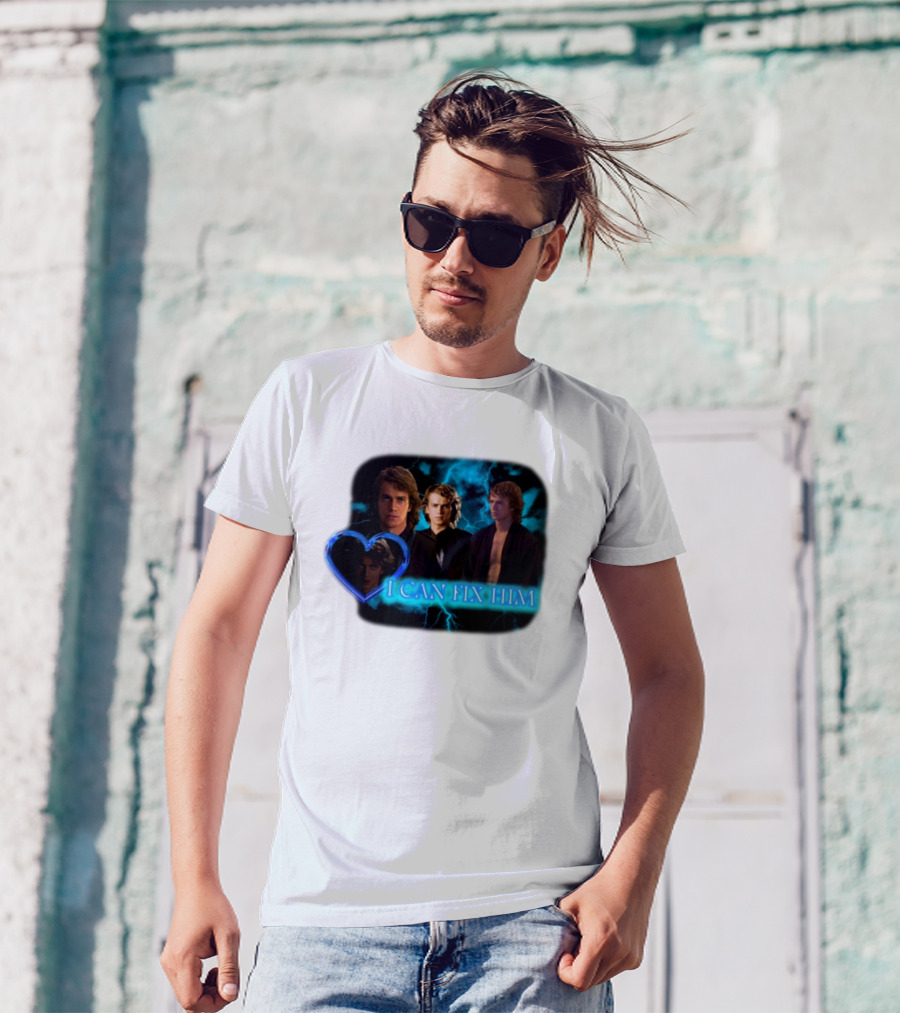 I Can Fix Him Anakin Blue Heart Lightning Background T-Shirt