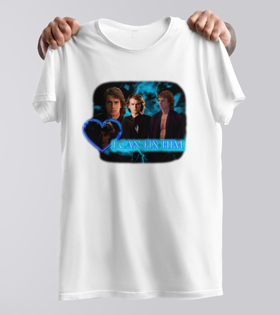 I Can Fix Him Anakin Blue Heart Lightning Background T-Shirt