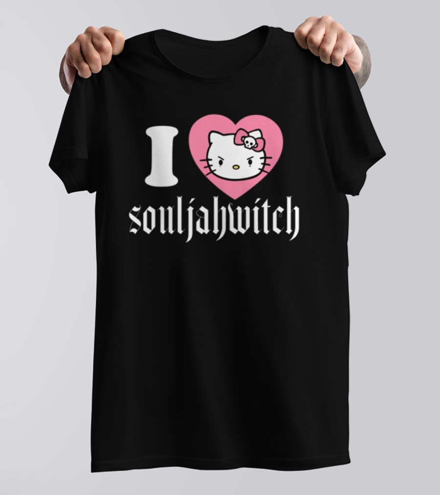I Love Souljahwitch Cute Cat In Pink Heart T-Shirt