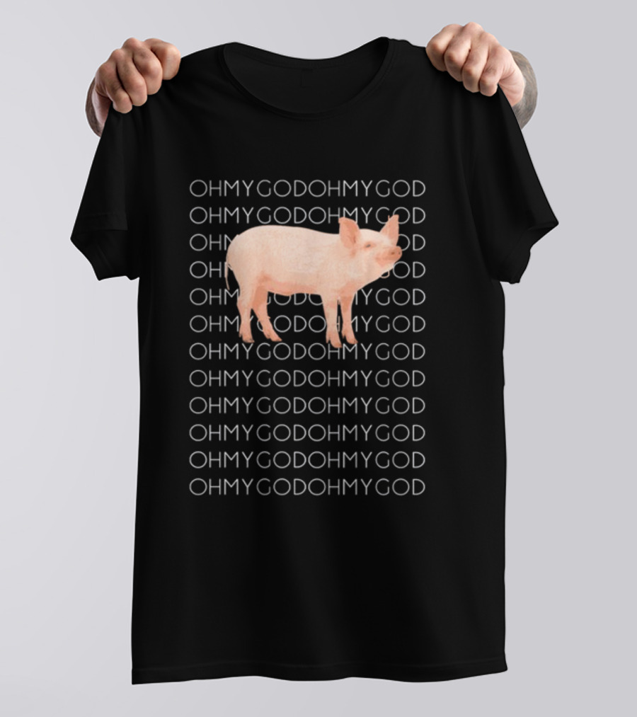 Vessyteena Shane Dawson Oh My God Pig Repeated Text Pink Pig Image T-Shirt