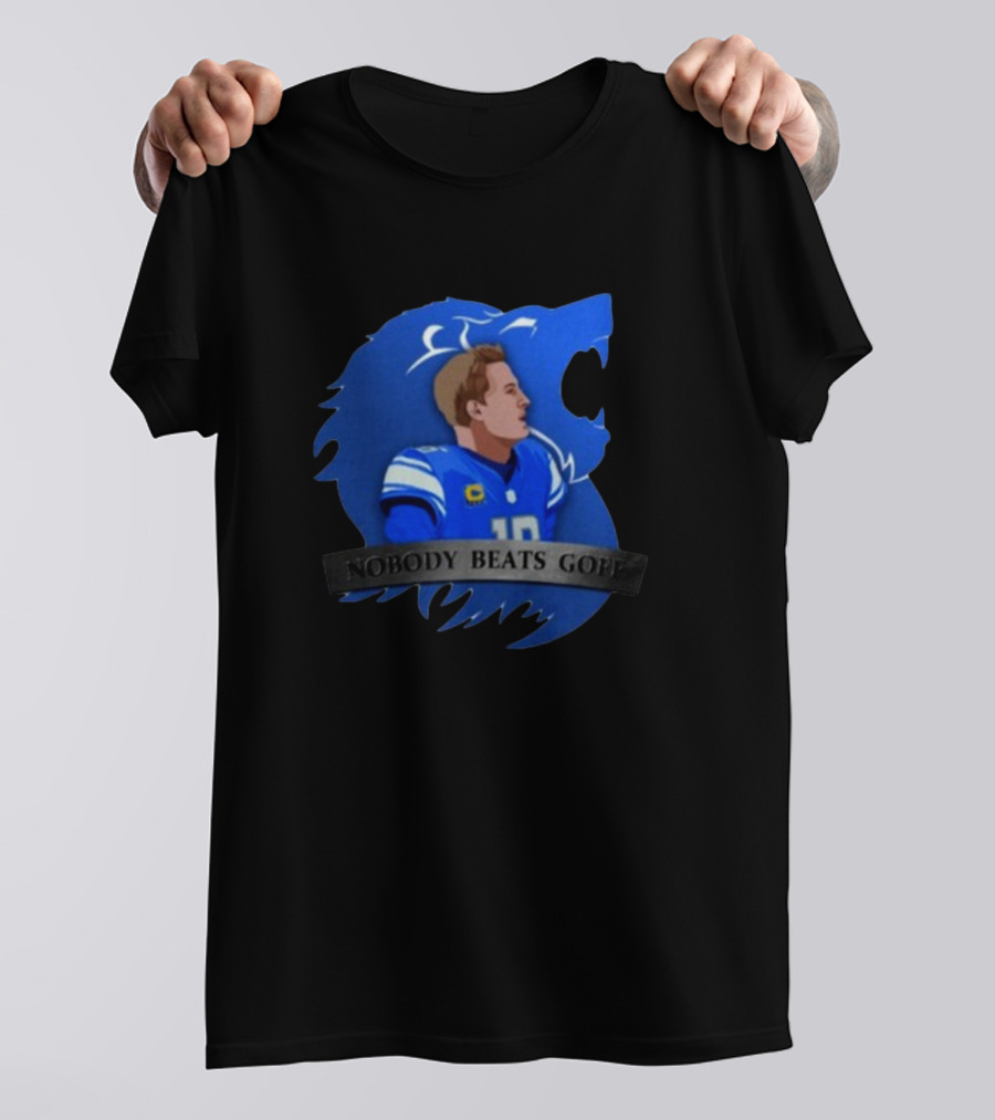 Nobody Beats Goff Detroit Lions Quarterback Blue Lion Background T-Shirt
