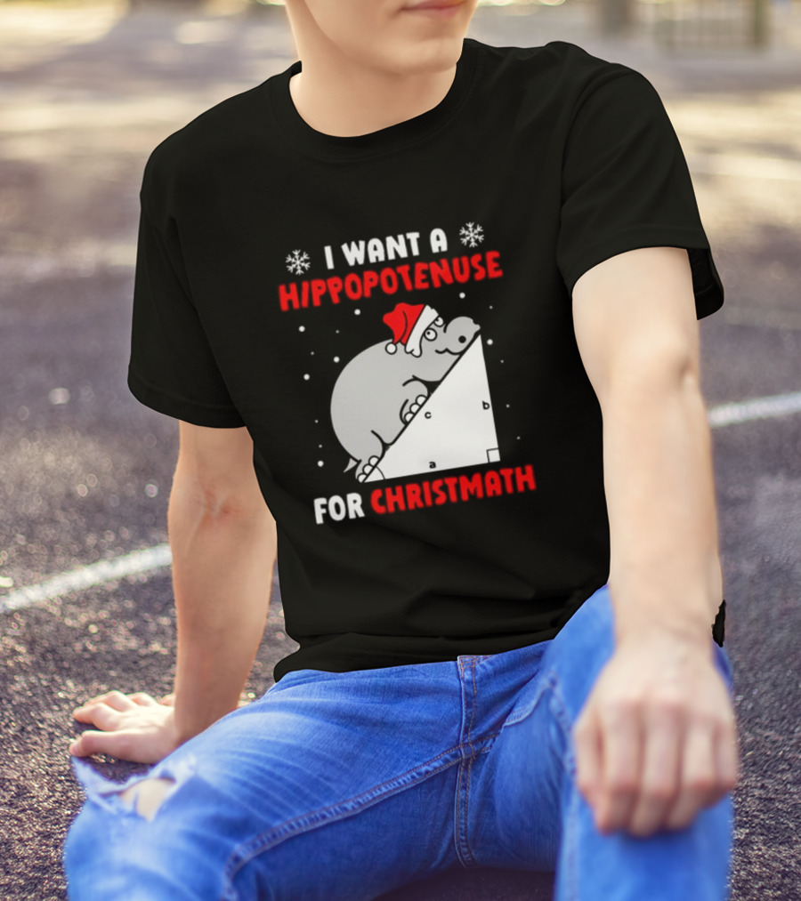 I Want A Hippopotenuse For Christmath Santa Hippo Geometry T-Shirt