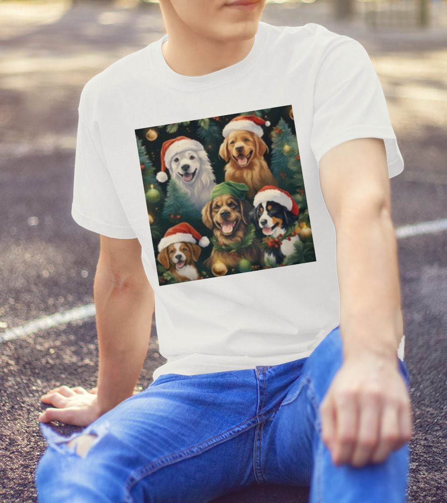 Christmas Puppies Santa Hats Winter Holiday Puppy T-Shirt