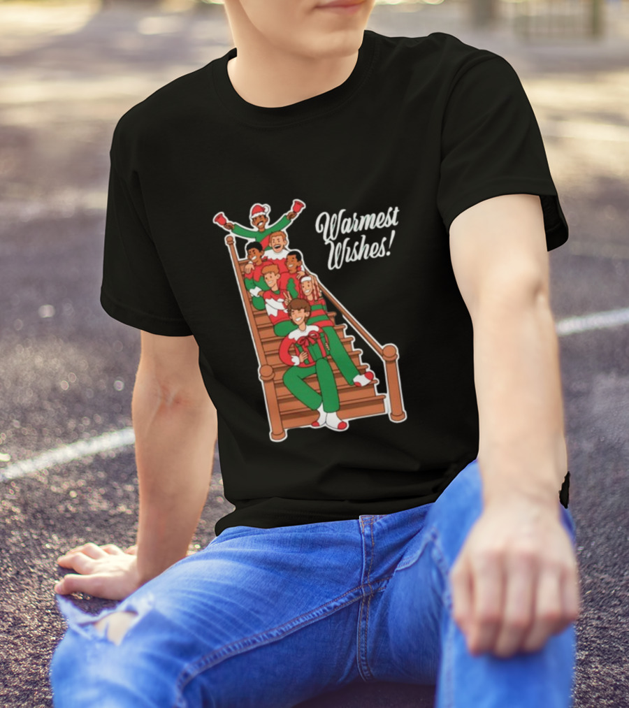 Warmest Wishes Holiday Family Celebration On Stairs T-Shirt