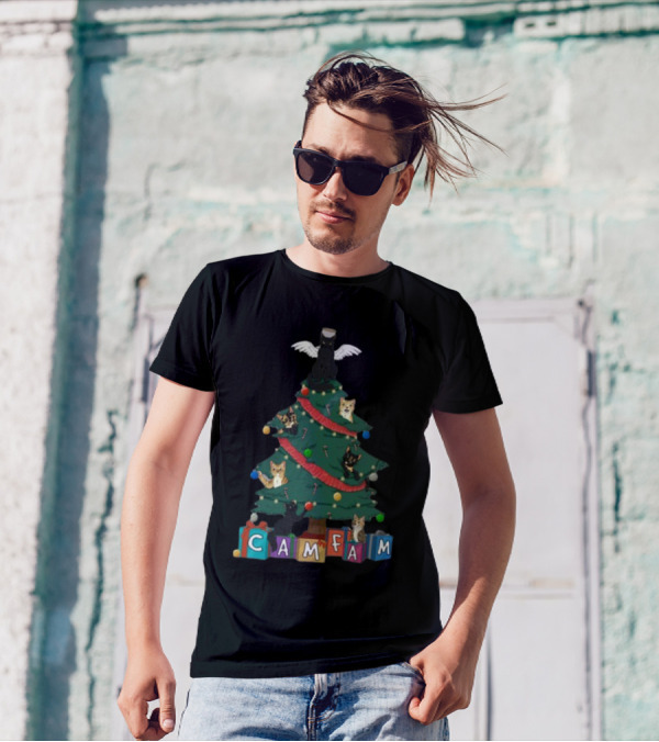 Cam Fam Christmas Cats On Festive Tree With Presents T-Shirt