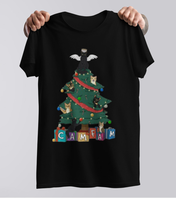 Cam Fam Christmas Cats On Festive Tree With Presents T-Shirt