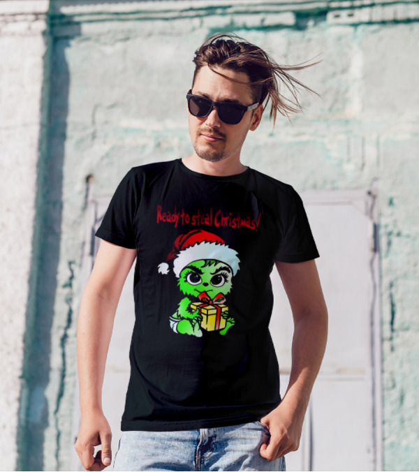 Cathygraphics3 Ready To Steal Christmas Green Santa Hat Gift T-Shirt
