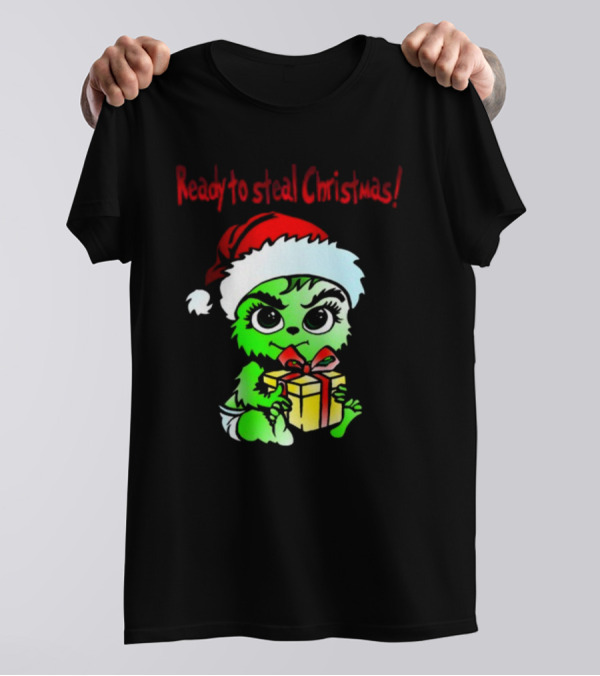 Cathygraphics3 Ready To Steal Christmas Green Santa Hat Gift T-Shirt