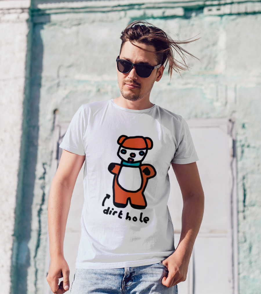 Dirthole Bear Illustration With Orange Outfit And Black Hat T-Shirt