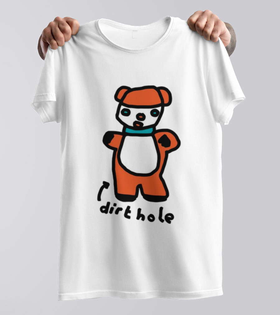 Dirthole Bear Illustration With Orange Outfit And Black Hat T-Shirt