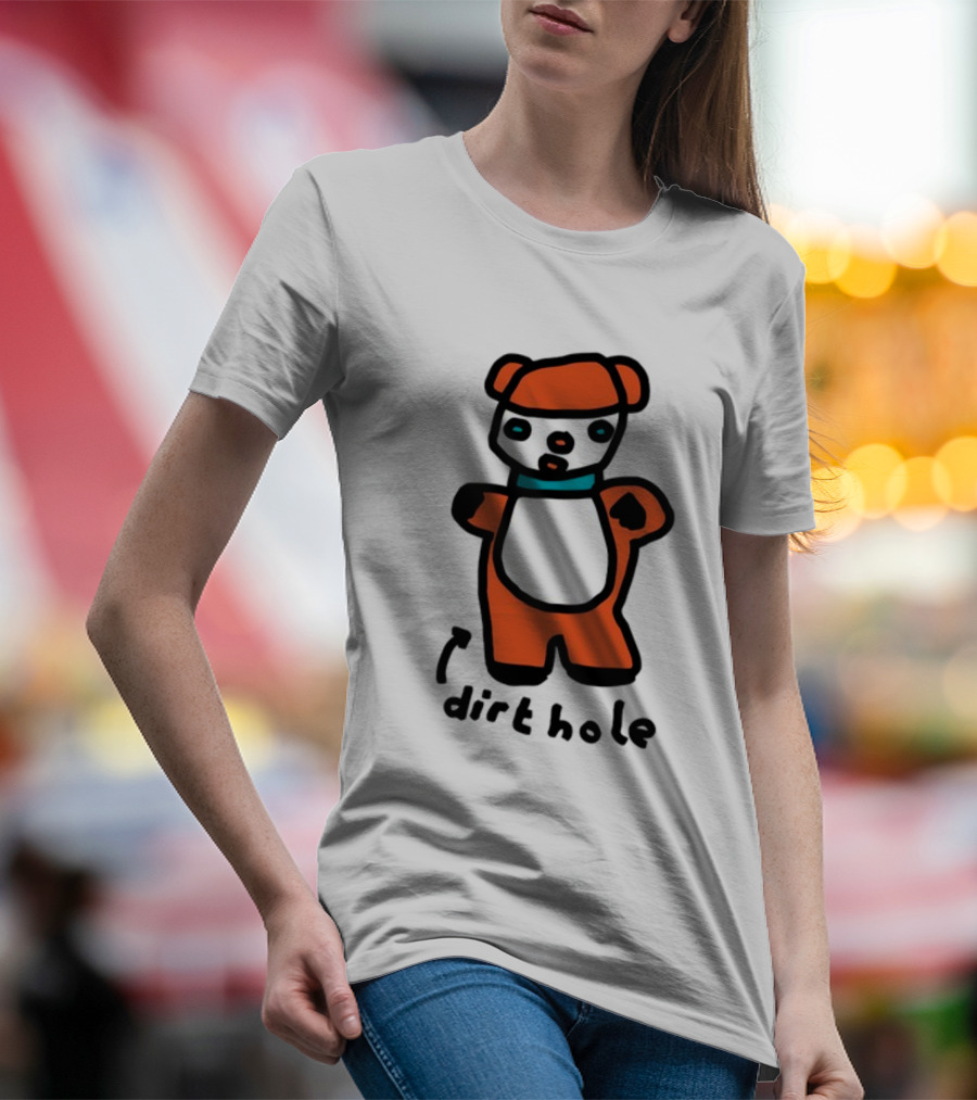 Dirthole Bear Illustration With Orange Outfit And Black Hat T-Shirt