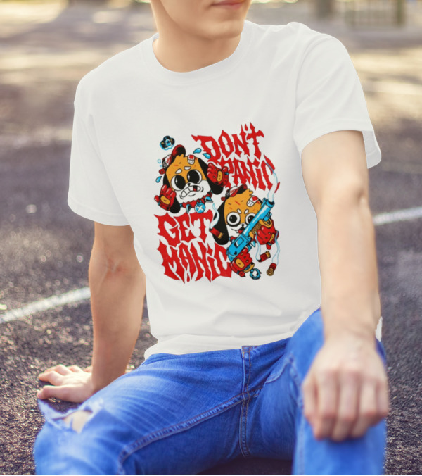 Don't Panic Get Manic Cartoon Characters With Colorful Styling And Playful T-Shirt