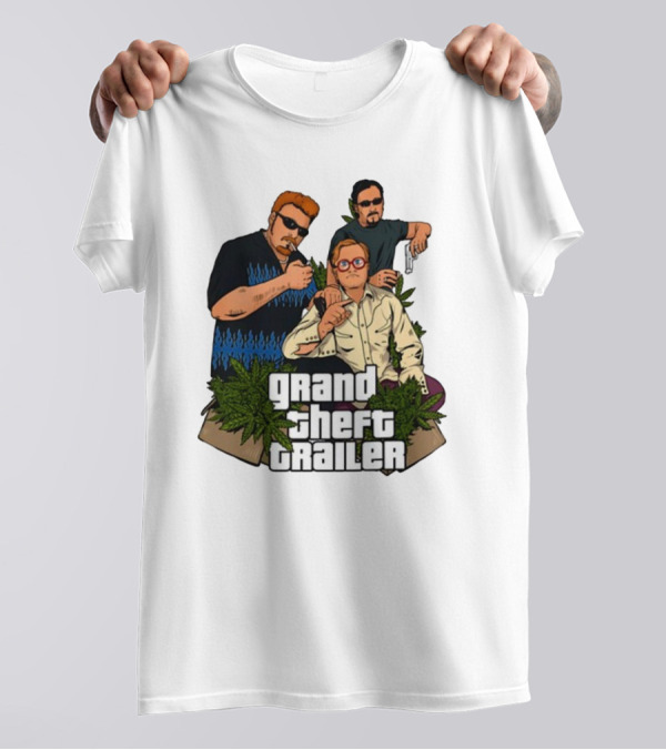 Grand Theft Trailer Cannabis Comedy Trio With Sunglasses And Pistol T-Shirt