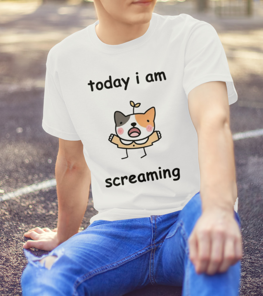 Today I Am Screaming Corgi Cartoon With Leaf Sprout T-Shirt