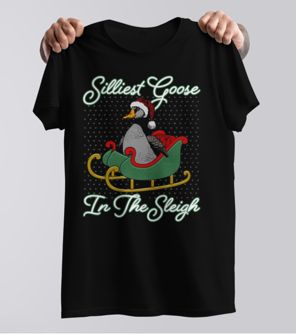 Silliest Goose In Santa Hat In The Snowy Sleigh T-Shirt