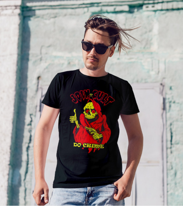 Join Cult Do Crime Grim Reaper Skeleton With Gun T-Shirt