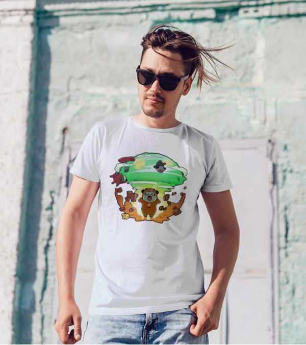 Roo Bahroo 10Th Anniversary Explosive Celebration With Cute Bear Figures And Parachuting Characters T-Shirt