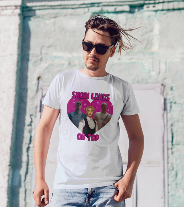 Snow Lands On Top Heart Pink Background Snowflakes T-Shirt