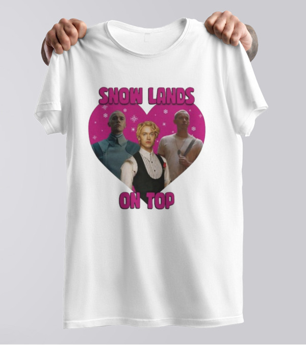 Snow Lands On Top Heart Pink Background Snowflakes T-Shirt