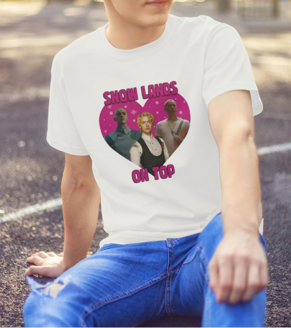 Snow Lands On Top Heart Pink Background Snowflakes T-Shirt