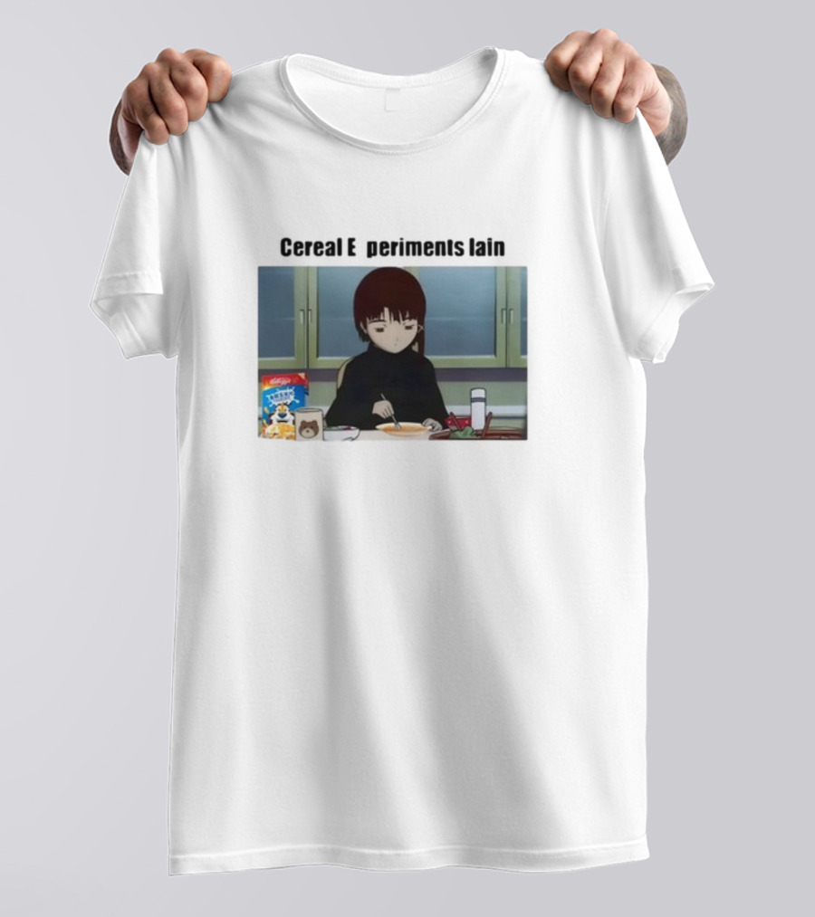 Cereal Experiments Lain Goofyahhtees Breakfast Scene With Cartoon Cereal Box T-Shirt