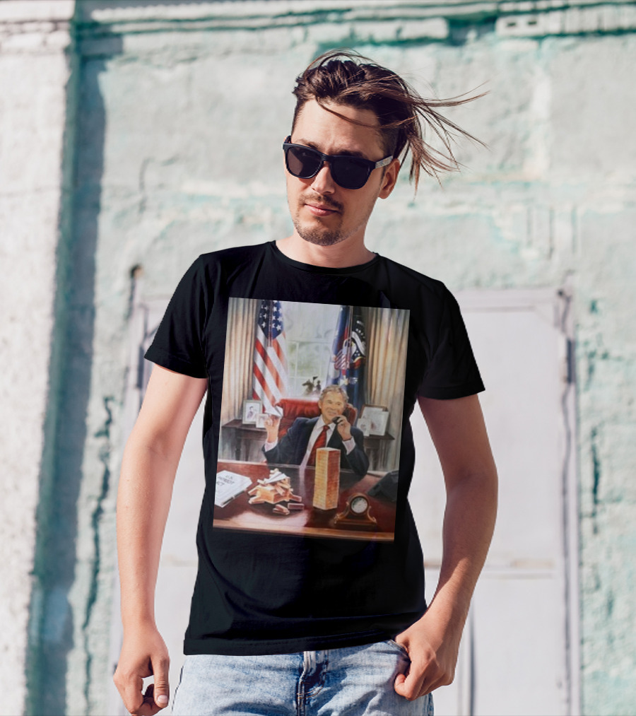 Printify George Bush Jenga Towers In Oval Office T-Shirt