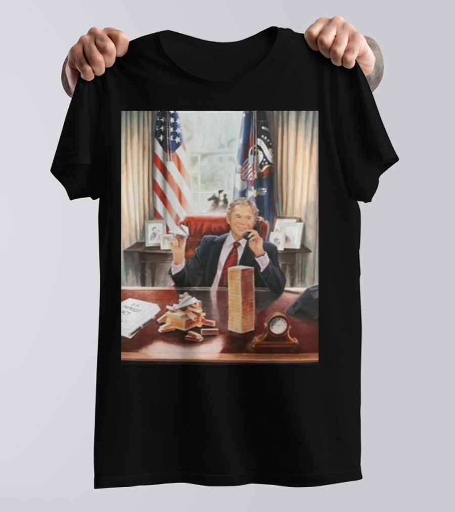 Printify George Bush Jenga Towers In Oval Office T-Shirt