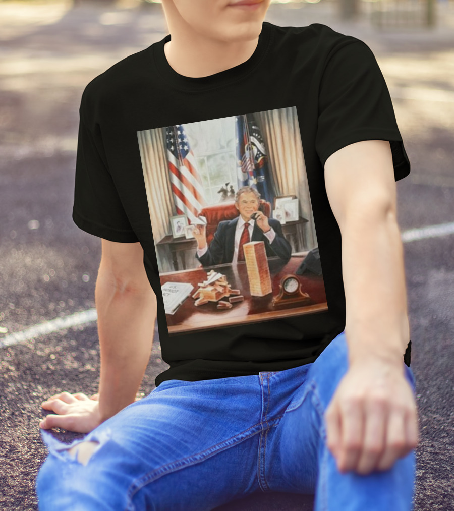 Printify George Bush Jenga Towers In Oval Office T-Shirt