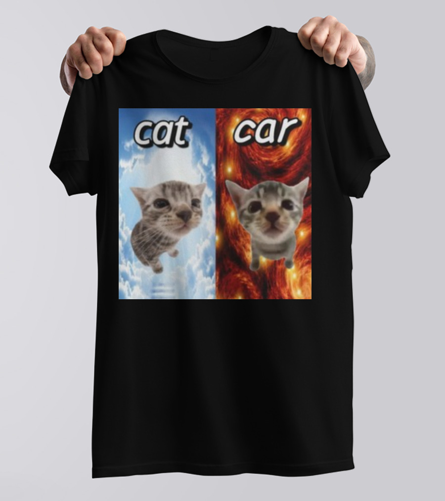Cringeytees Cat Car Kitten Showdown Sky Vs Swirl Background T-Shirt
