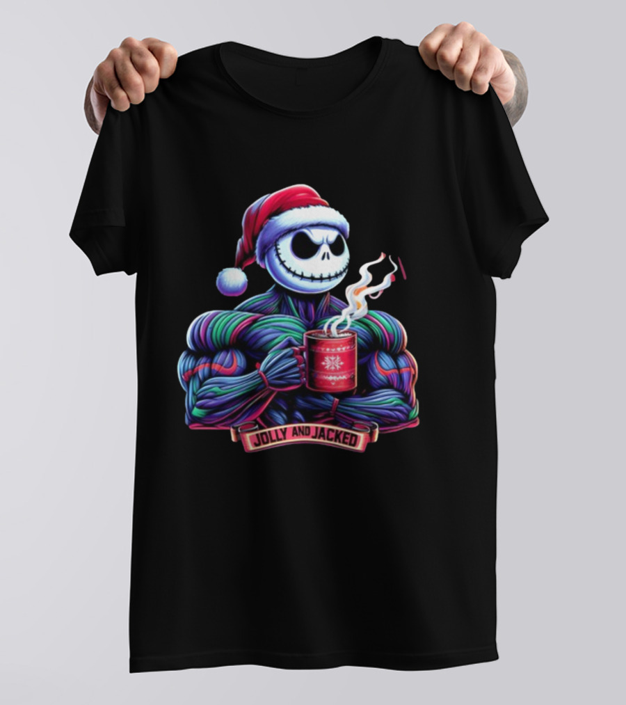 Jolly And Jacked Beyond Average Training Apparel Santa Skeleton Muscle Mug T-Shirt