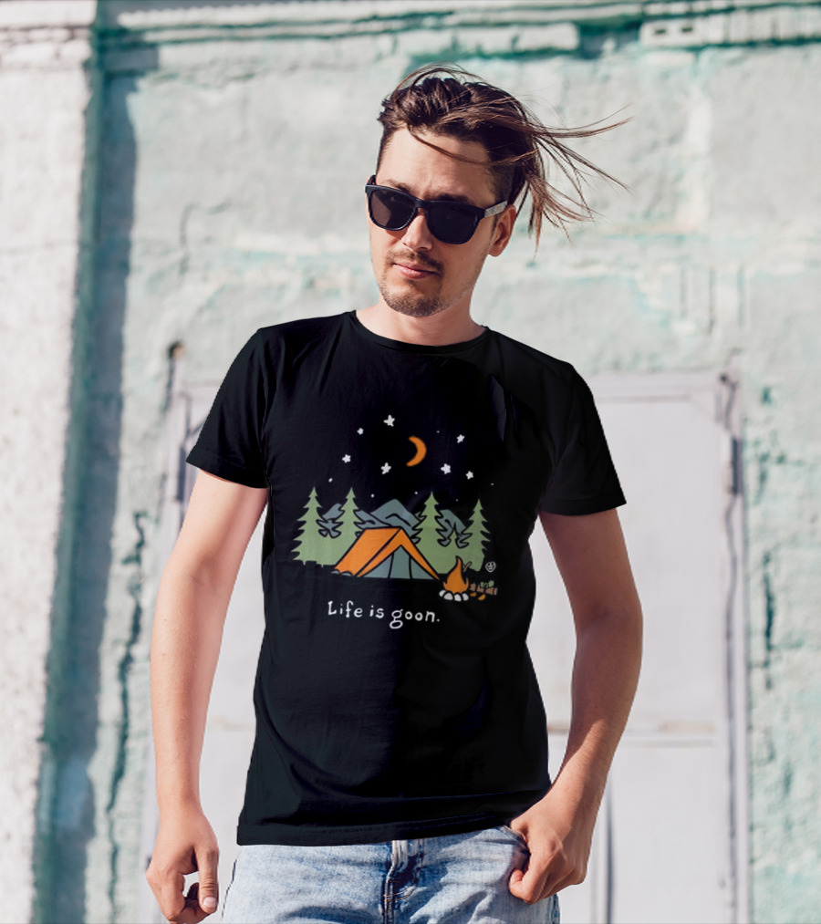 Life Is Goon Camping Adventure With Tent And Campfire Under Stars T-Shirt