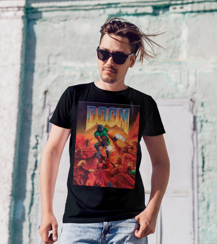 Doom 1993 Classic Poster Art Steam Key Retro Action Game T-Shirt
