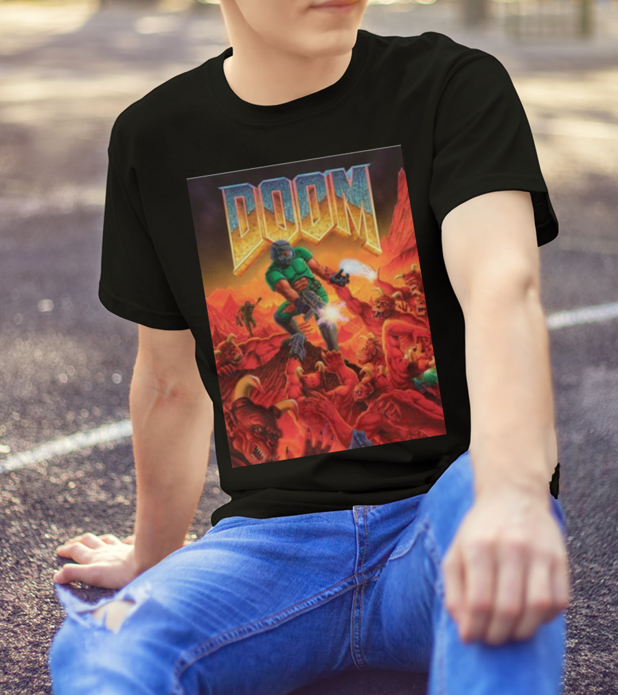 Doom 1993 Classic Poster Art Steam Key Retro Action Game T-Shirt