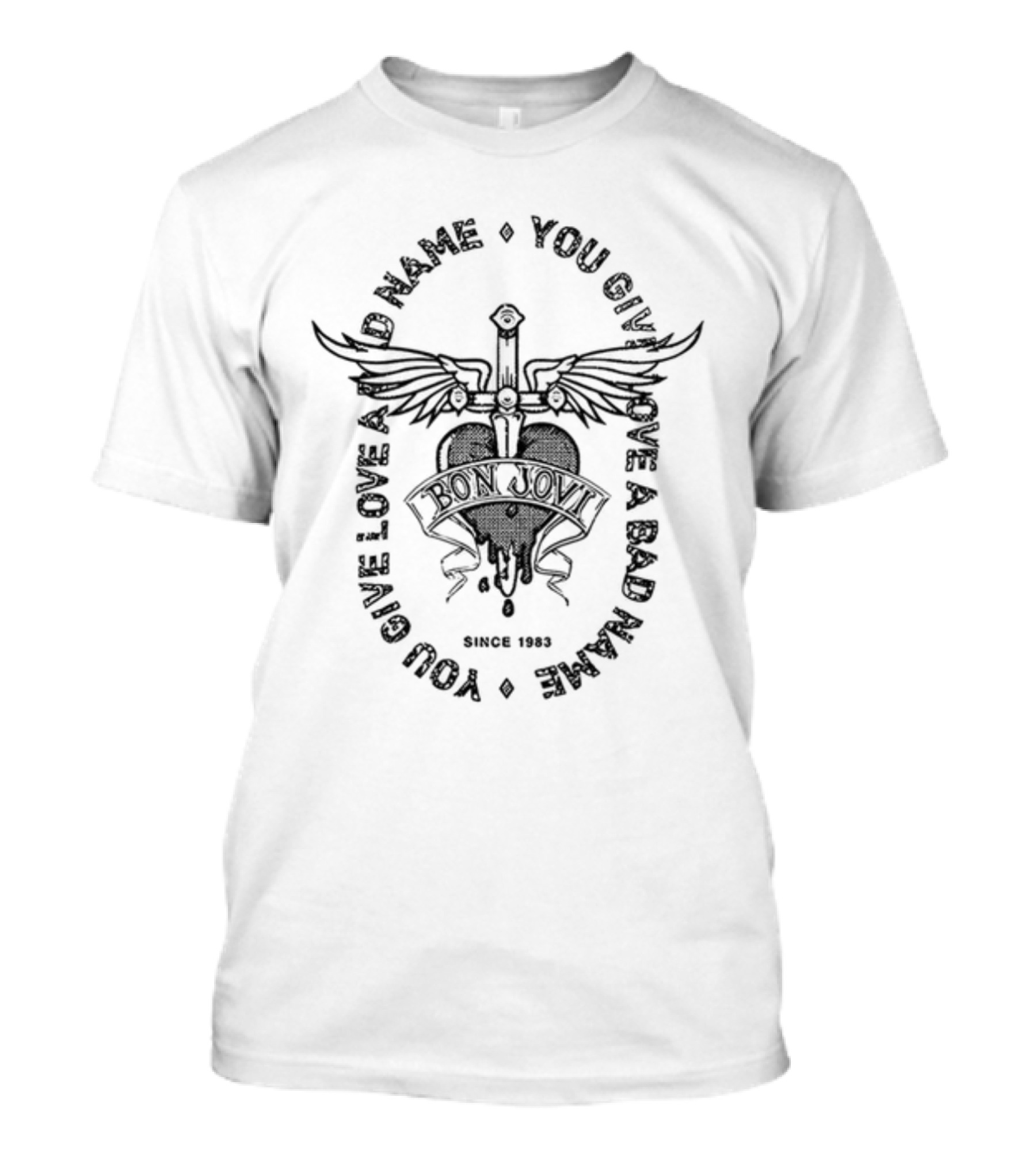 Bon Jovi You Give Love A Bad Name Heart Dagger Wings Since 1983 T-Shirt