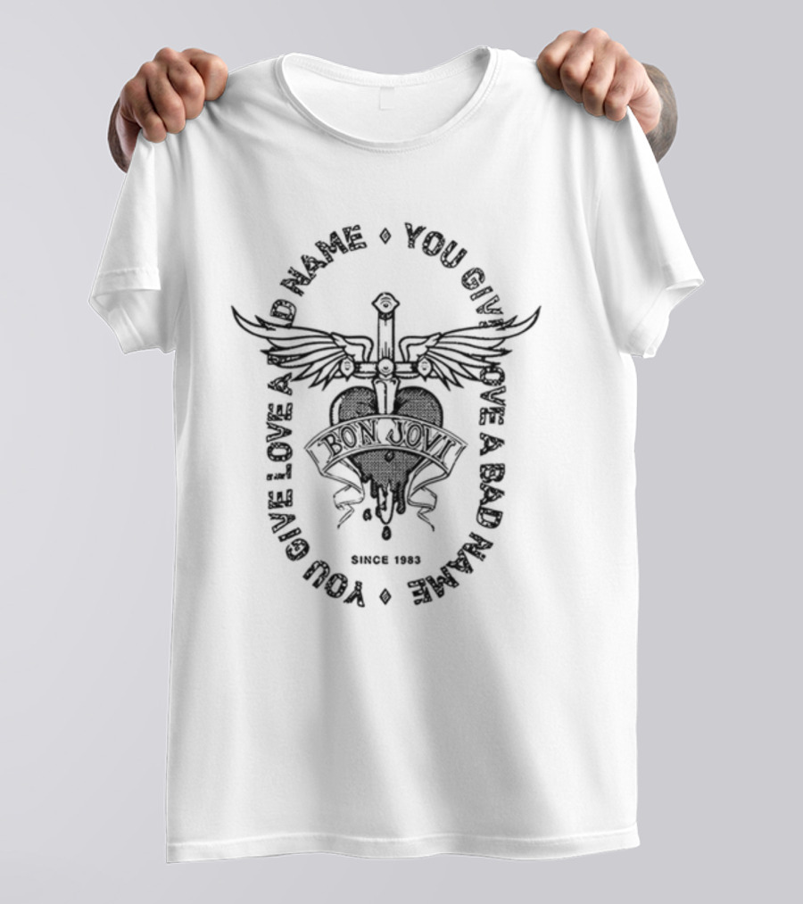 Bon Jovi You Give Love A Bad Name Heart Dagger Wings Since 1983 T-Shirt