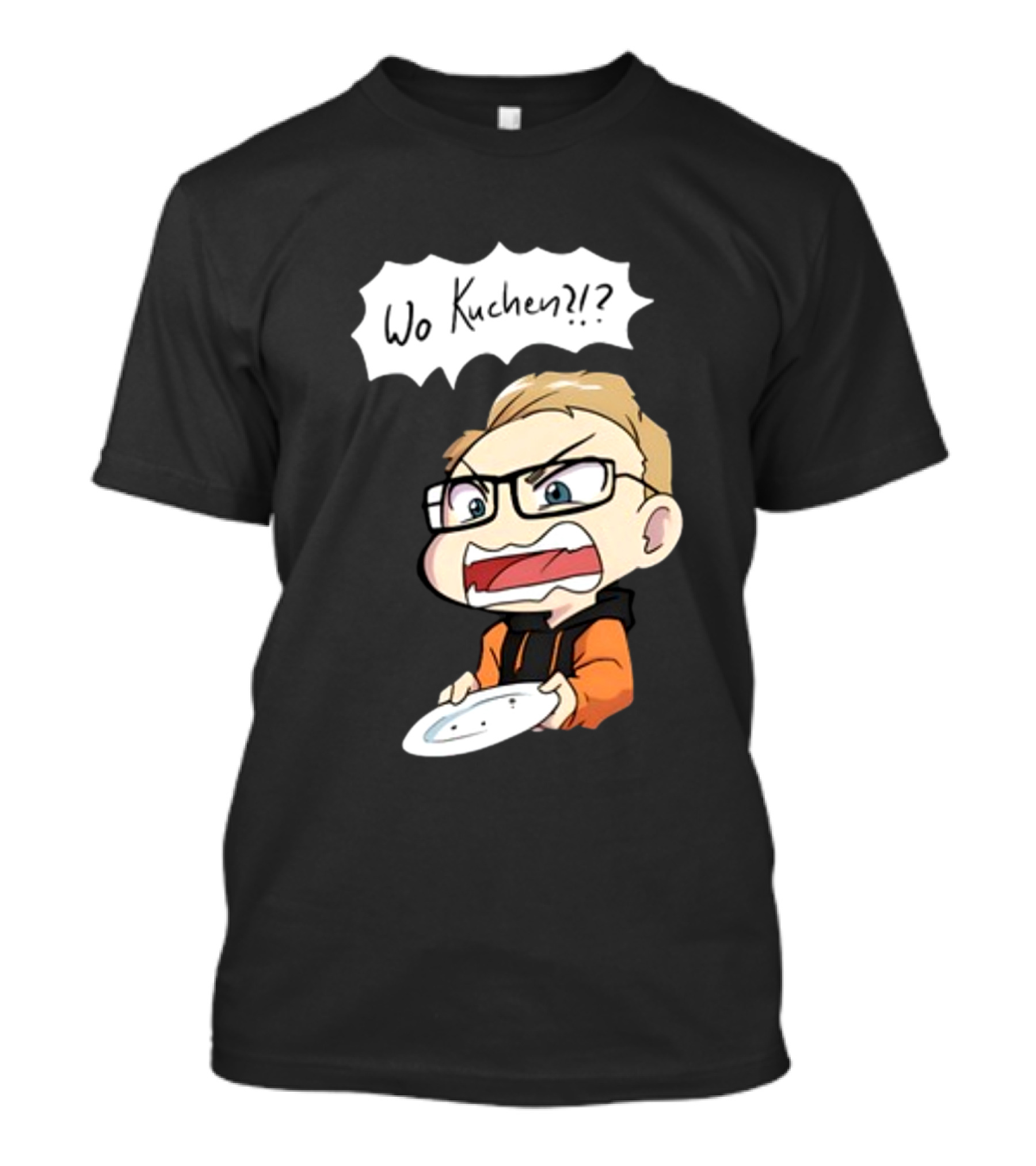 Wo Kuchen?? Comic Character Holding Empty Plate T-Shirt