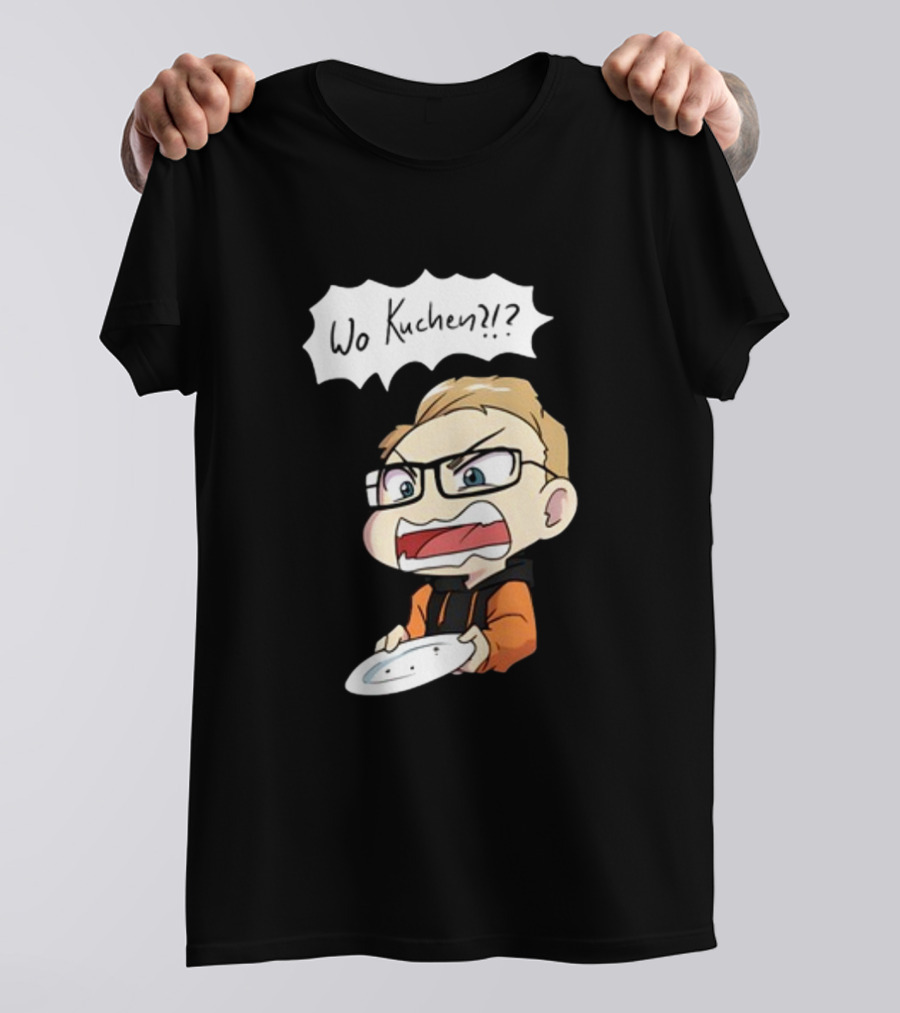 Wo Kuchen?? Comic Character Holding Empty Plate T-Shirt