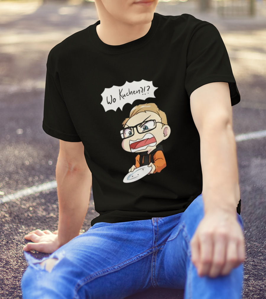 Wo Kuchen?? Comic Character Holding Empty Plate T-Shirt