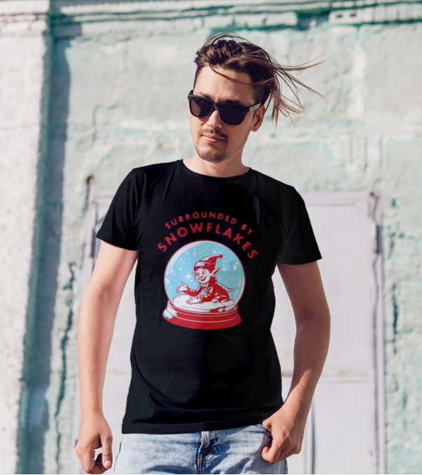 Surrounded By Snowflakes Elf Inside Snow Globe Winter Scene T-Shirt