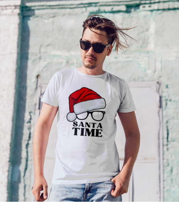 Santa Time With Santa Hat And Glasses T-Shirt