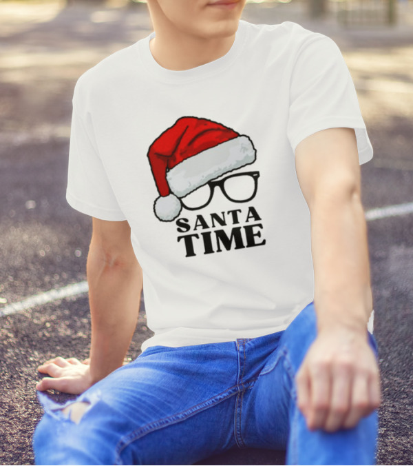 Santa Time With Santa Hat And Glasses T-Shirt