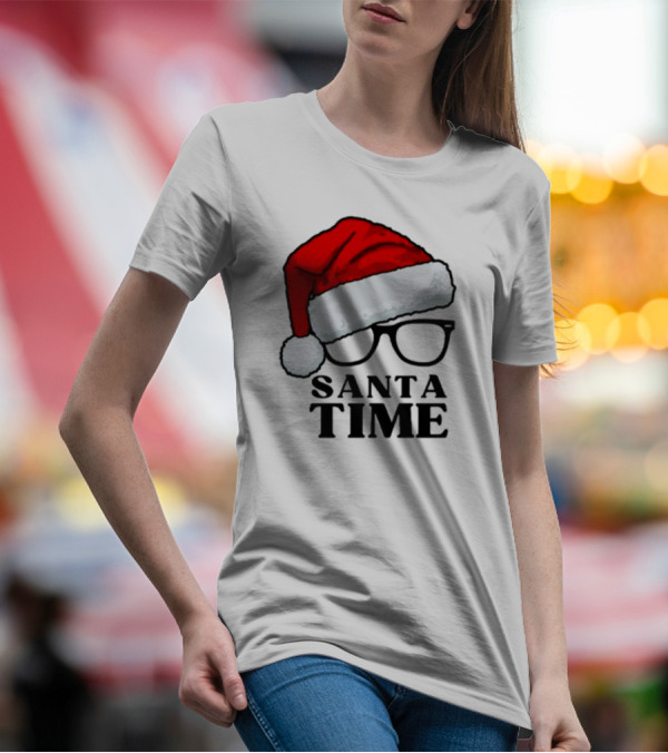 Santa Time With Santa Hat And Glasses T-Shirt