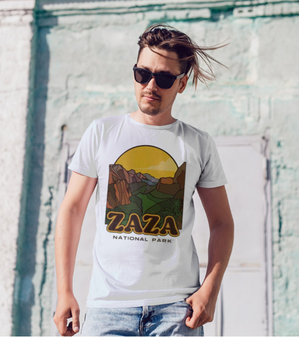 Zaza National Park Vintage Landscape With Mountains And Yellow Sunset T-Shirt