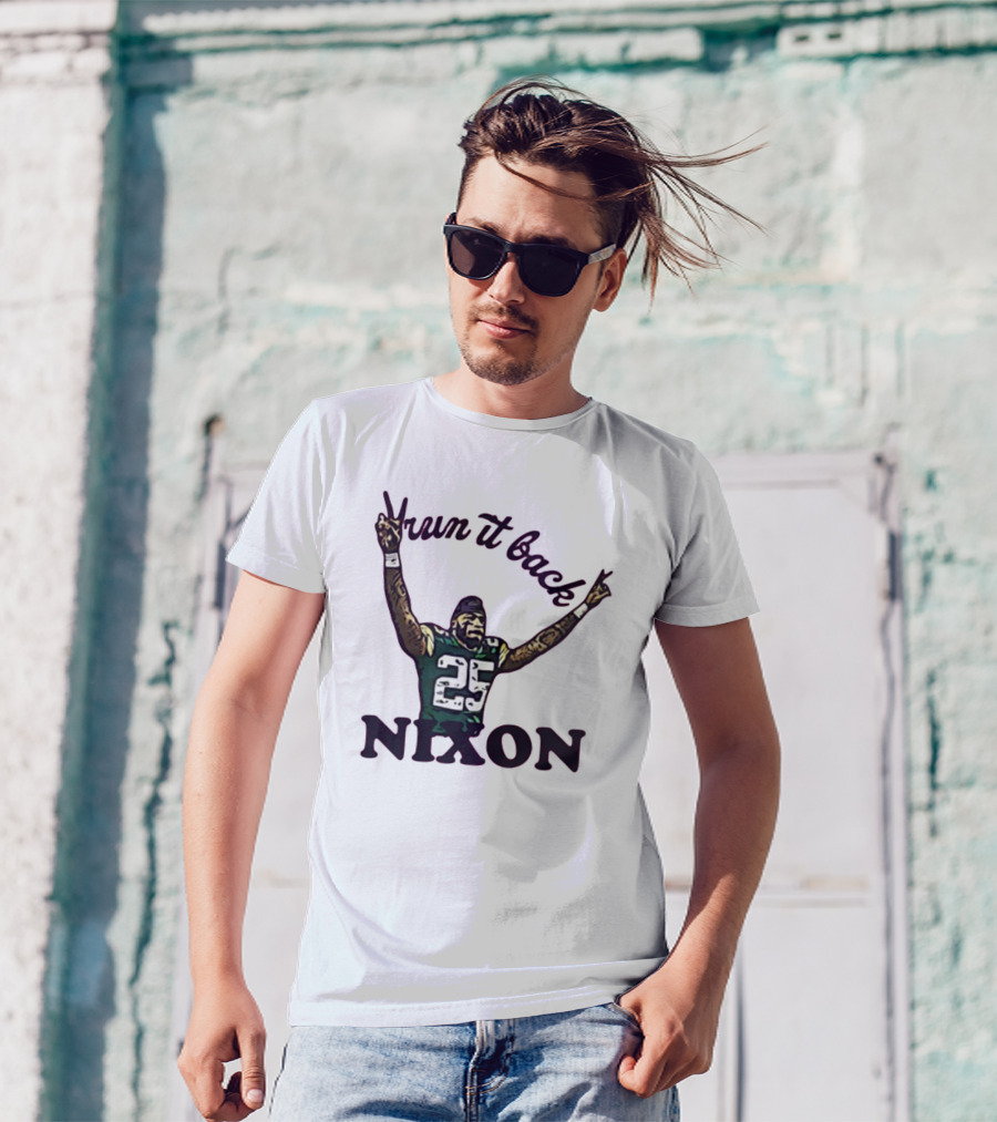 Run It Back Nixon Number 25 Football Victory Pose T-Shirt
