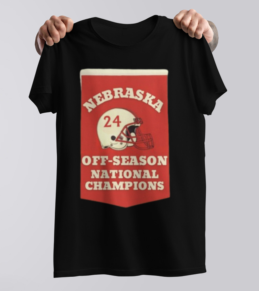 Nebraska Off-Season National Champions Red Helmet Banner T-Shirt